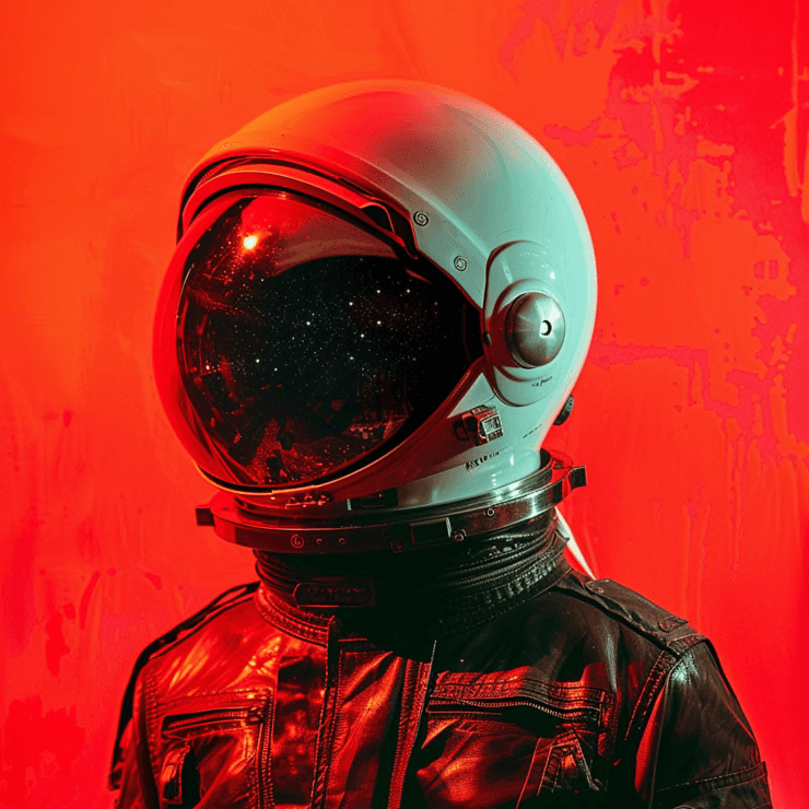 Astronaut against a red field